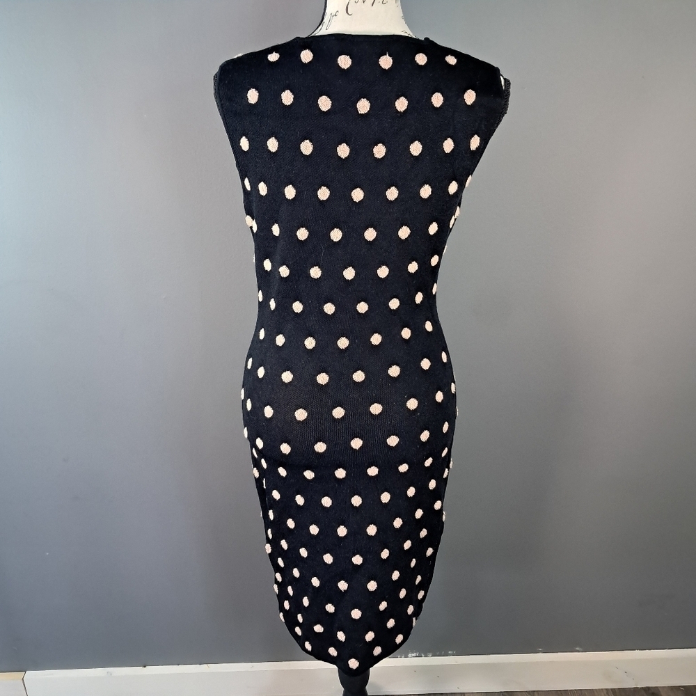 BCBG Maxazria Black/Beige Polka Dot Sleeveless Bodycon Dress Size Small - Picture 2 of 8
